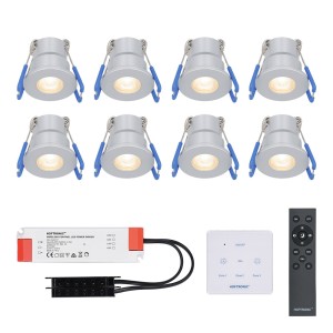 Cree Milano – 8x inbouwspots veranda – Dimbaar LED – Complete set met afstandsbediening & muurdimmer – Plug & Play – 12 Volt 3 watt – 2700K 200 lumen – IP65 waterdicht – RVS