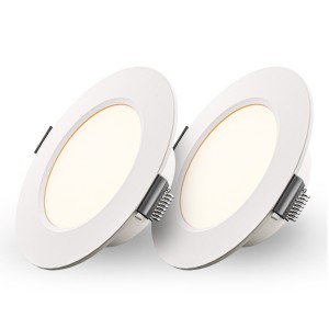 HOFTRONIC Set van 2 Georgia LED platte Inbouwspots wit – inbouwdiepte 25mm – 3W 300lm – Rond – 2700K warm Wit – 91 mm – IP20 voor binnen