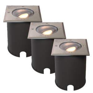 HOFTRONIC Set van 3 Cody LED Grondspots RVS – GU10 4,5 Watt 345 lumen dimbaar – 2700K warm wit – Kantelbaar – Overrijdbaar – Vierkant – IP67 waterdicht