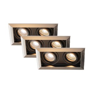 HOFTRONIC Set van 3 Durham Inbouwspots Dubbel RVS – GU10 5 Watt 400 lumen – 2700K Warm wit – Kantelbaar – IP20 – Rechthoek