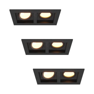 HOFTRONIC Set van 3 Fresno Dubbele Inbouwspots – Rechthoek – 2x GU10 – 2700K Warm wit – 10 Watt 800 lumen – Kantelbaar – IP20 stofdicht- Zwart – Met kabelconnectoren