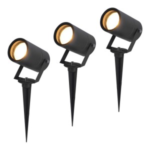 HOFTRONIC Set van 3 Spikey dimbare LED prikspots – excl. GU10 – Wandspot – IP65 voor binnen en buiten – Grondspies – Zwart