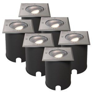 HOFTRONIC Set van 6 Cody LED Grondspots RVS – GU10 4,5 Watt 345 lumen dimbaar – 4000K neutraal wit – Kantelbaar – Overrijdbaar – Vierkant – IP67 waterdicht