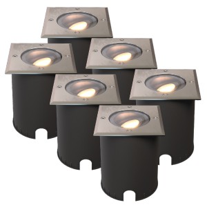 HOFTRONIC Set van 6 Cody LED Grondspots RVS – GU10 4,5 Watt 345 lumen dimbaar – 2700K warm wit – Kantelbaar – Overrijdbaar – Vierkant – IP67 waterdicht