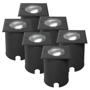 HOFTRONIC Set van 6 Cody LED Grondspots Zwart – GU10 4,5 Watt 345 lumen dimbaar – 6500K daglicht wit – Kantelbaar – Overrijdbaar – Vierkant – IP67 waterdicht