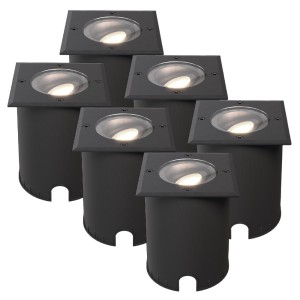 HOFTRONIC Set van 6 Cody LED Grondspots Zwart – GU10 4,5 Watt 345 lumen dimbaar – 4000K neutraal wit – Kantelbaar – Overrijdbaar – Vierkant – IP67 waterdicht