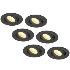 HOFTRONIC Set van 6 LED Inbouwspots Salerno zwart 8 Watt 2700K IP44 kantelbaar