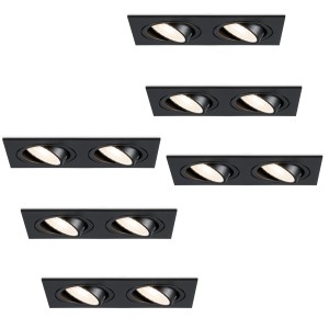 HOFTRONIC Set van 6 Mallorca dubbele LED inbouwspots vierkant – Kantelbaar – 4000K Neutraal wit – GU10 – 5 Watt – Rechthoekig – GU10 verwisselbare lichtbron – Plafondspot voor binnen – Zwart