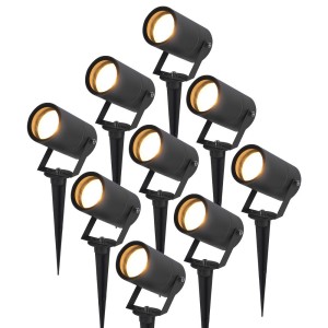 HOFTRONIC Set van 9 Spikey dimbare LED prikspots – excl. GU10 – Wandspot – IP65 voor binnen en buiten – Grondspies – Zwart