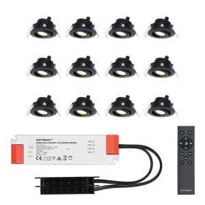 HOFTRONIC Sienna – 12x inbouwspots veranda – Dimbaar LED – Complete set met afstandsbediening – Kantelbaar – Plug & Play – 12 Volt 3 watt – 2700K 200 lumen – IP44 – Zwart