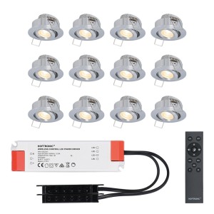 HOFTRONIC Sienna – 12x inbouwspots veranda – Dimbaar LED – Complete set met afstandsbediening – Kantelbaar – Plug & Play – 12 Volt 3 watt – 2700K 200 lumen – IP44 – RVS