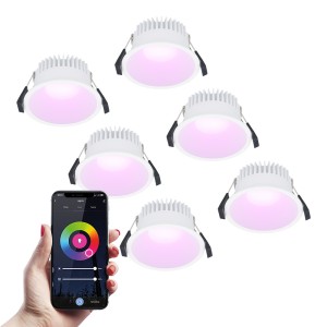 HOFTRONIC SMART 6x Finn Smart LED inbouwspot – 10 Watt – Plafondspot – RGBWW – WiFi + Bluetooth – 630 Lumen – Binnen & buiten – Verzonken spot – Amazon Alexa + Google Assist – Wit