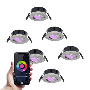 HOFTRONIC SMART 6x Smart LED inbouwspots Napels RVS 8 Watt RGBWW IP65 kantelbaar WiFi + Bluetooth