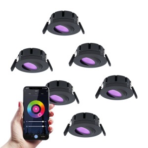 HOFTRONIC SMART 6x Smart LED inbouwspots Napels zwart 8 Watt RGBWW IP65 kantelbaar WiFi + Bluetooth