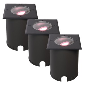 HOFTRONIC SMART Set van 3 Cody Smart Grondspots Zwart – GU10 5,5 Watt 345 lumen – RGB + WW – Wifi + BLE – Kantelbaar – Overrijdbaar – Vierkant – IP67 waterdicht