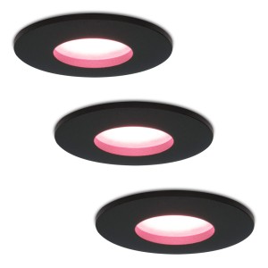 Hofronic Set van 3 stuks smart WiFi dimbare RGBWW LED inbouwspots Porto zwart 5,5 Watt IP44