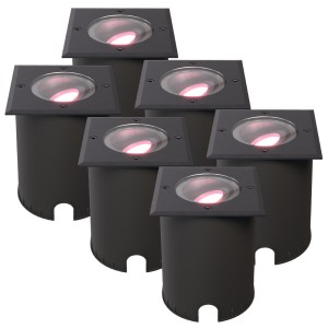 HOFTRONIC SMART Set van 6 Cody Smart Grondspots Zwart – GU10 5,5 Watt 345 lumen – RGB + WW – Wifi + BLE – Kantelbaar – Overrijdbaar – Vierkant – IP67 waterdicht