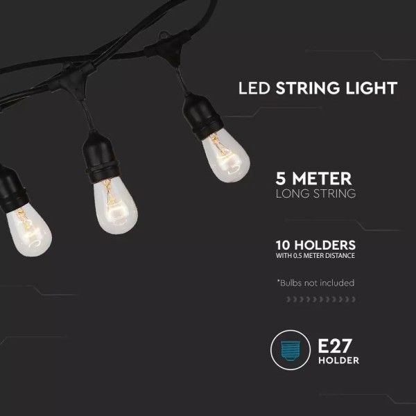 v tac 5m led prikkabel string light 10 e27 fitting 2